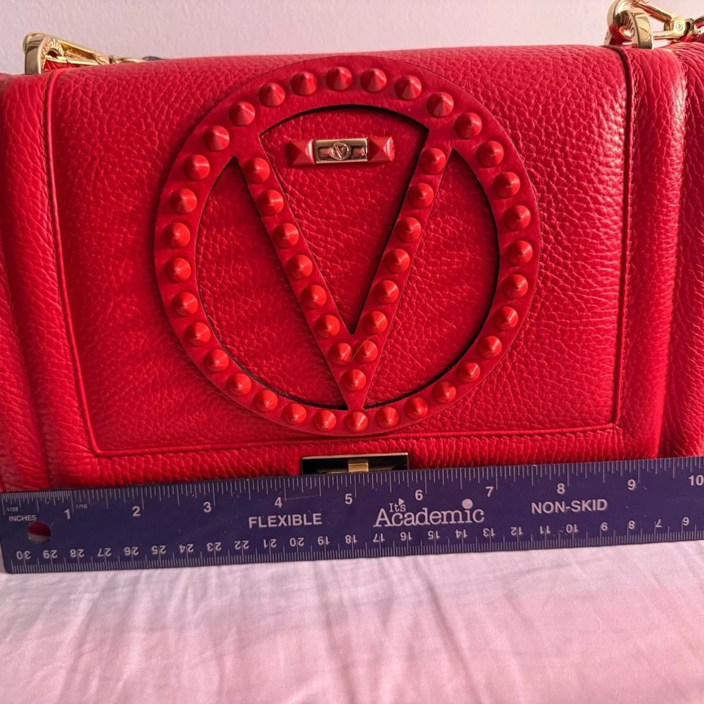 Valentino By Mario Valentino Red Studded V-Logo Shoulder Bag - Picture 3 of 13